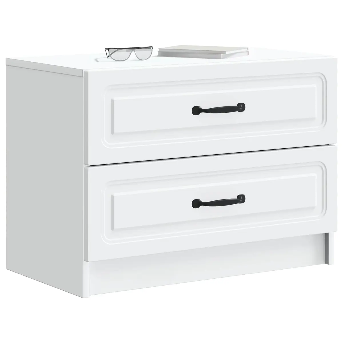 Bedside Table Modern White 62 x 34.5 x 44.5 cm Engineered Wood with Black Bar Handles