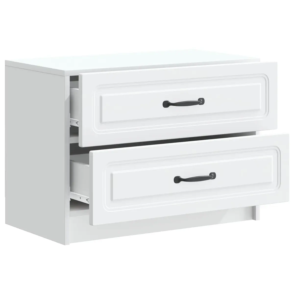 Bedside Table Modern White 62 x 34.5 x 44.5 cm Engineered Wood with Black Bar Handles