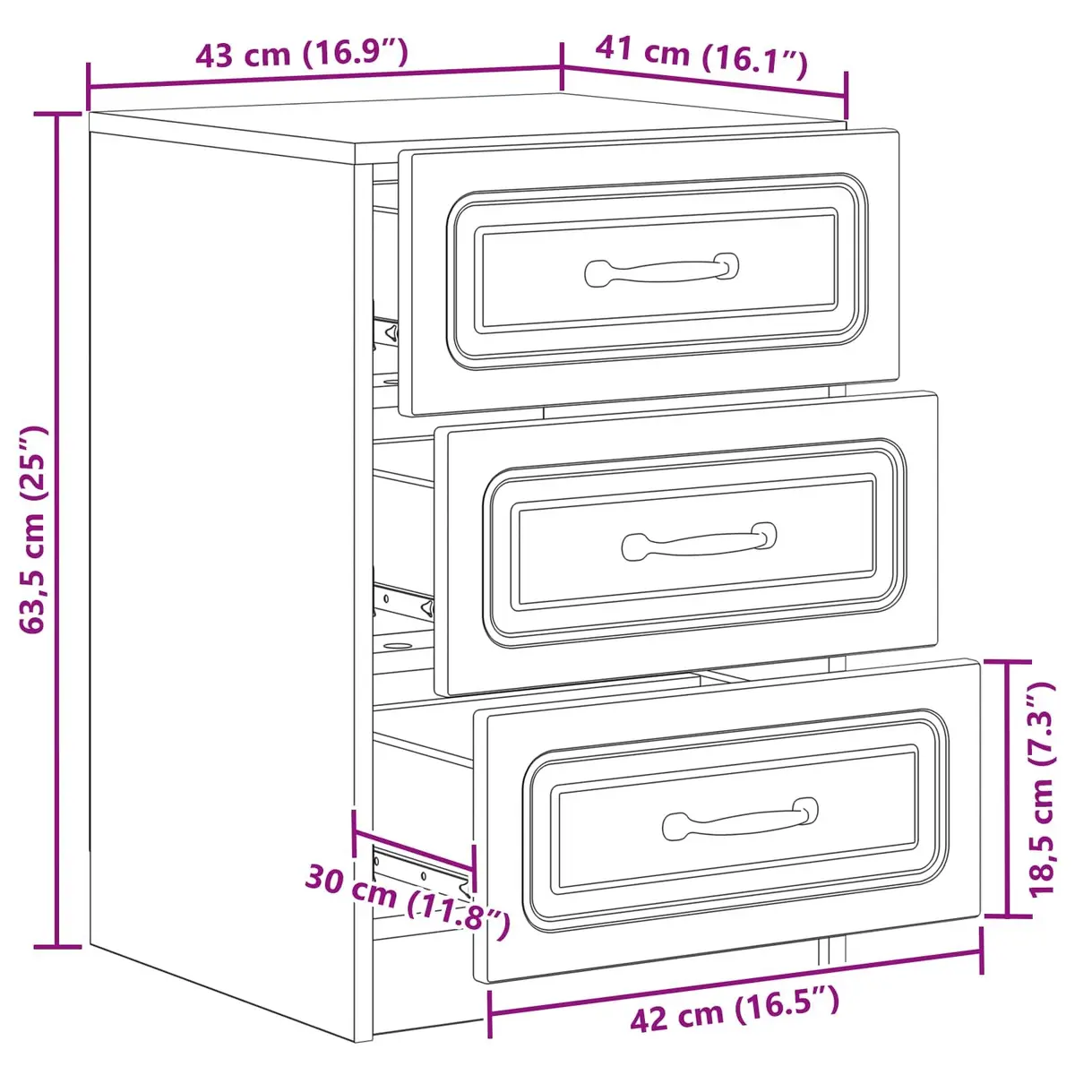 Bedside Cabinet White Vintage Design Engineered Wood Nightstand Storage Drawers