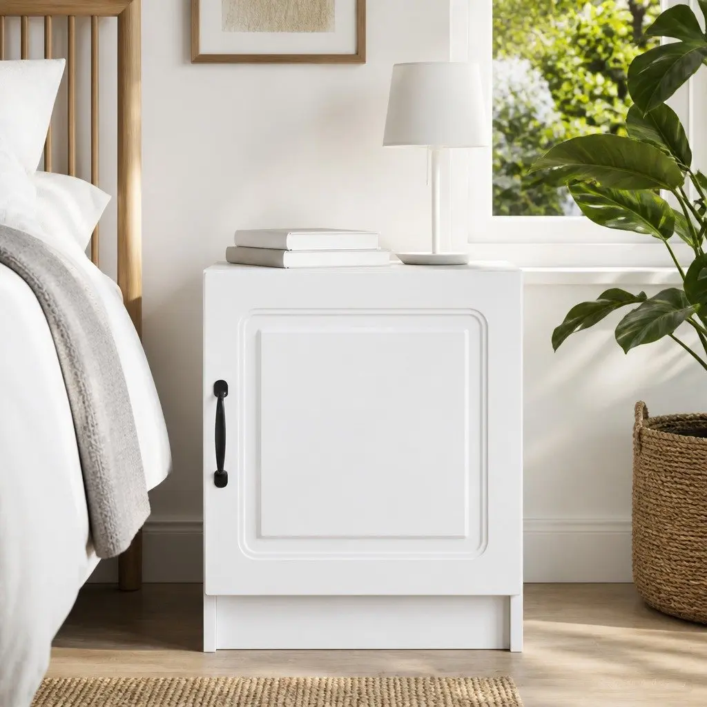 Bedside Cabinet White 43 x 34.5 x 47 cm Engineered Wood Nightstand Storage