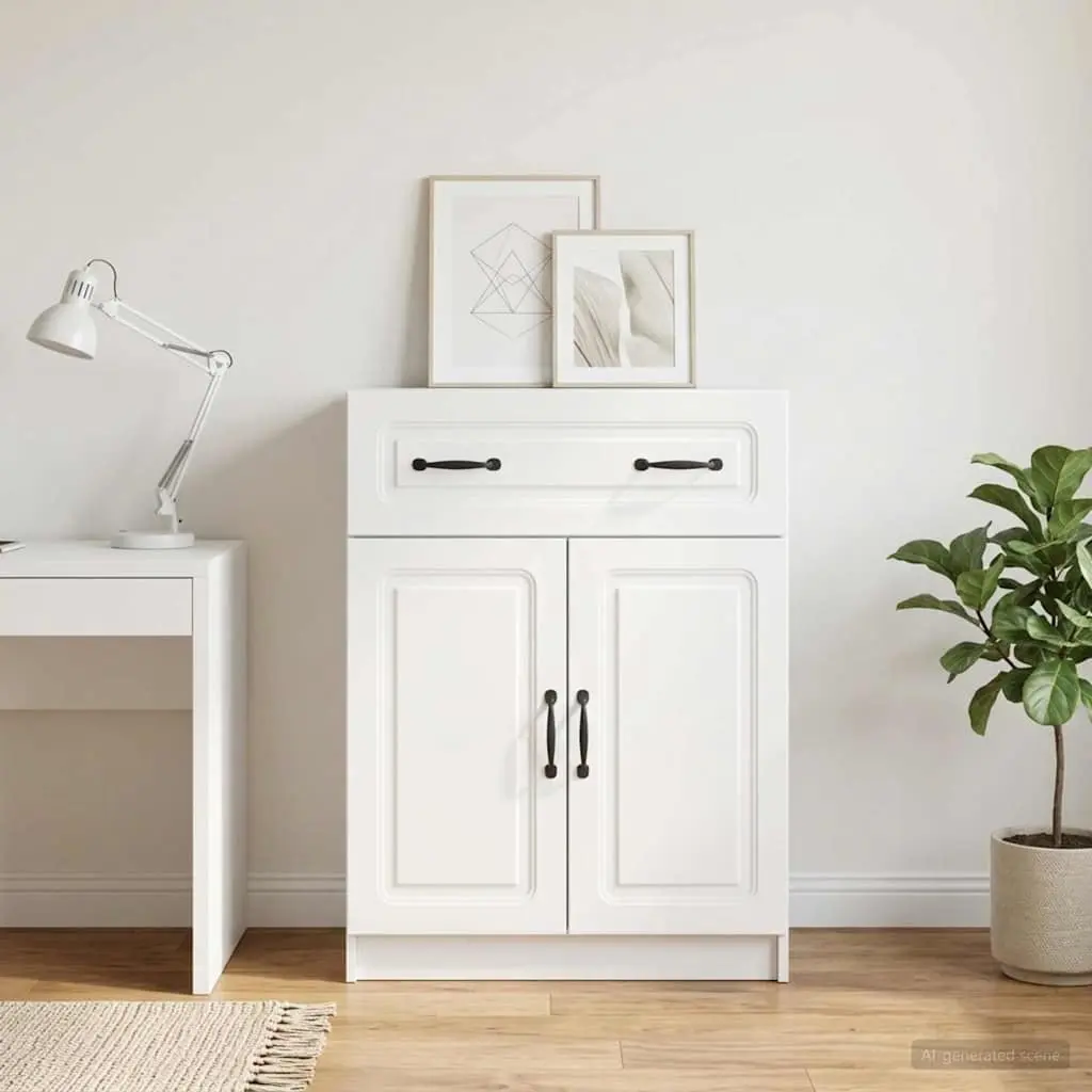 Sideboard Modern White Storage Cabinet Engineered Wood 66 x 34.5 x 87 cm