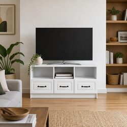Modern White TV Cabinet with Drawer for Living Rooms