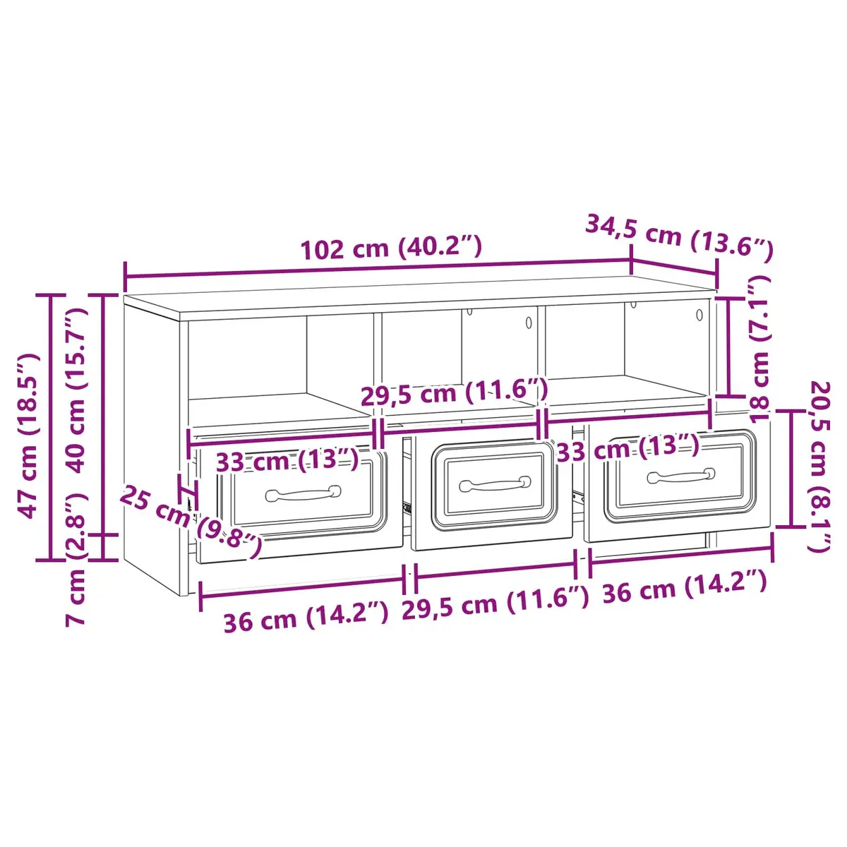 TV Cabinet Modern White 102 x 34.5 x 47 cm Engineered Wood Frame