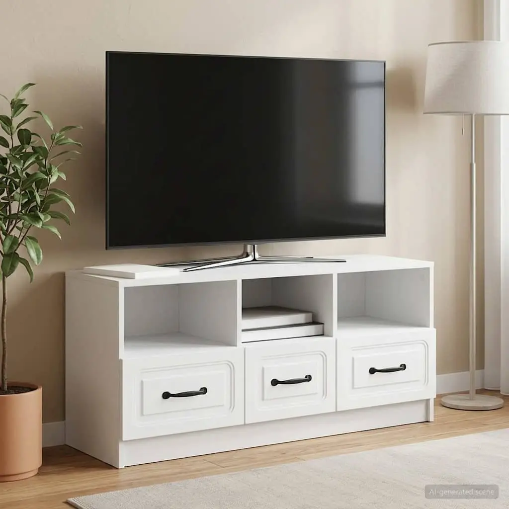 TV Cabinet Modern White 102 x 34.5 x 47 cm Engineered Wood Frame