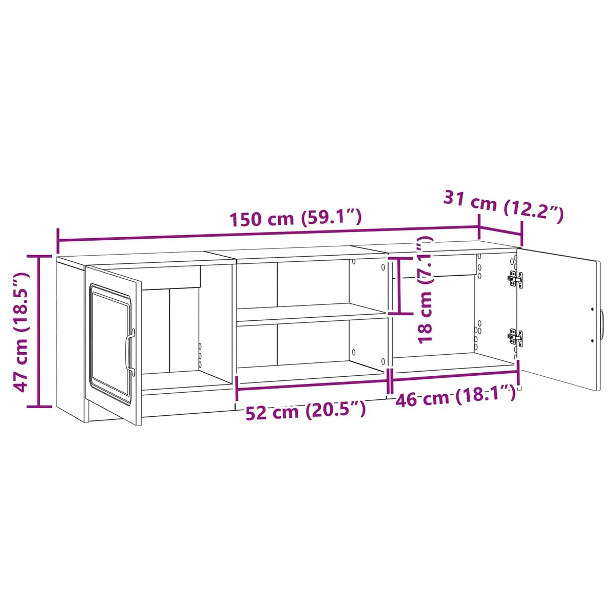 TV Cabinet White 150 x 31 x 47 cm Engineered Wood Living Room Media Storage Unit