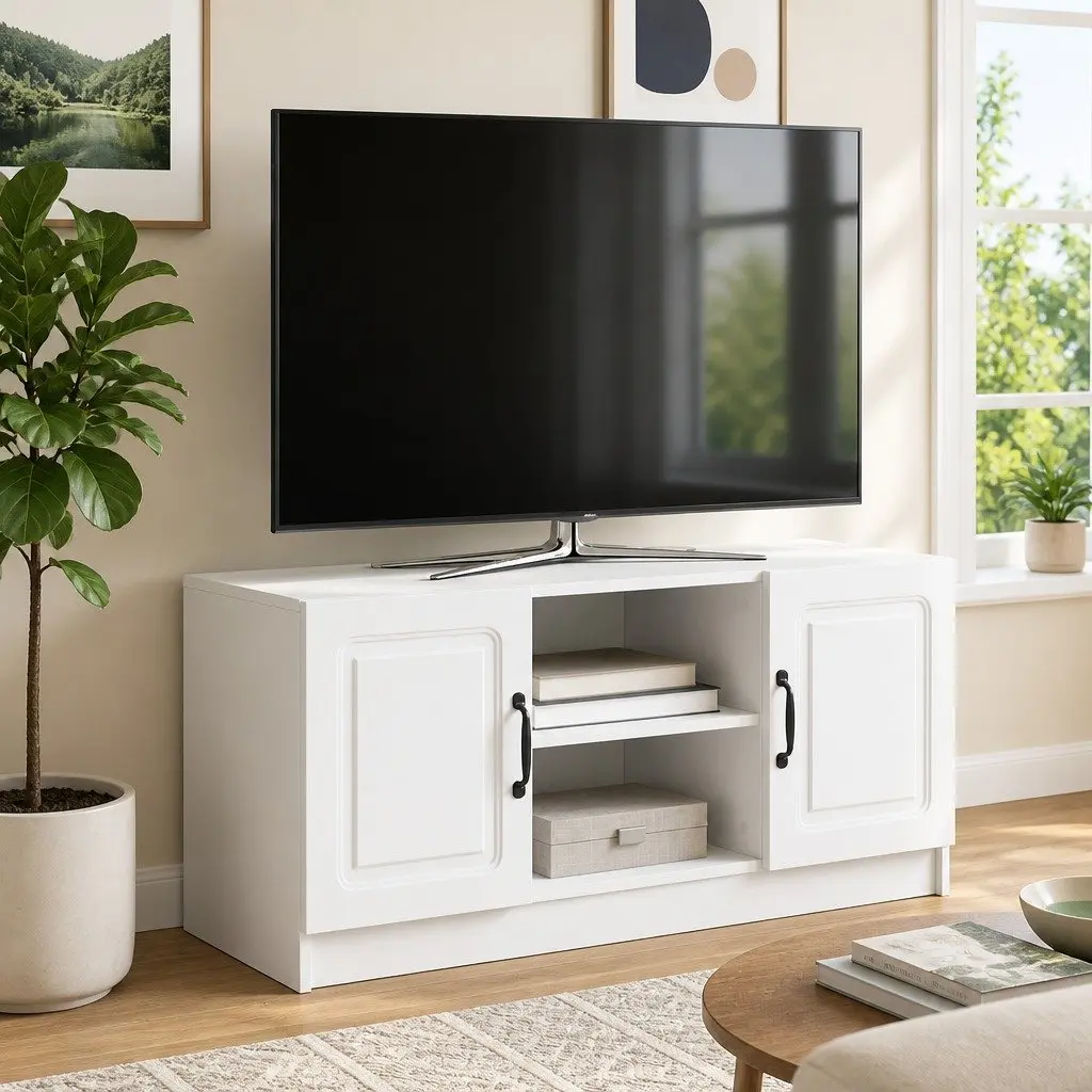 White TV Cabinet for Living Room Storage