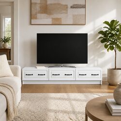 White Modern TV Cabinet with Storage and Drawer