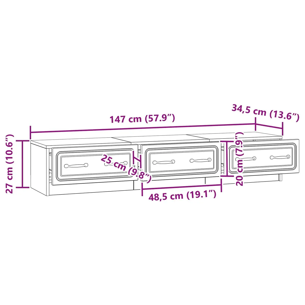 TV Cabinet Modern White 147cm Engineered Wood with Drawer