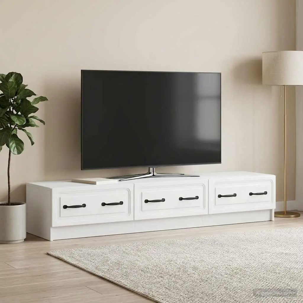 TV Cabinet Modern White 147cm Engineered Wood with Drawer