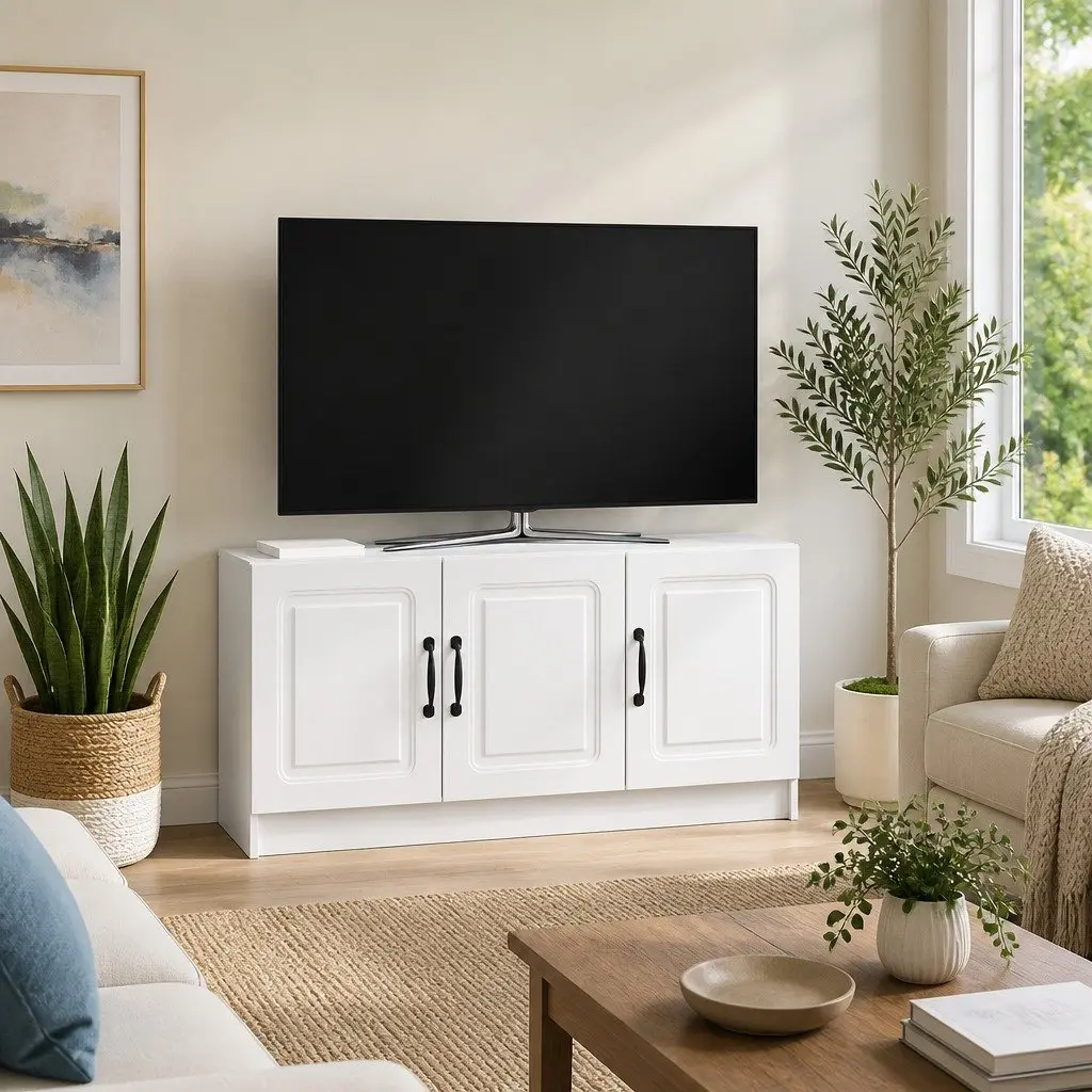 White TV Cabinet Modern Living Room Storage Unit Media Console 99x34.5x47cm