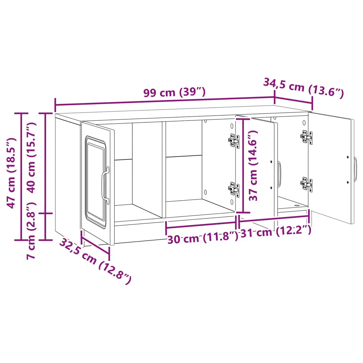 White TV Cabinet Modern Living Room Storage Unit Media Console 99x34.5x47cm