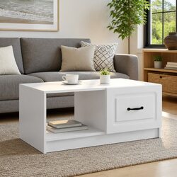 Elegant White Coffee Table with Storage 90 x 50 x 37 cm
