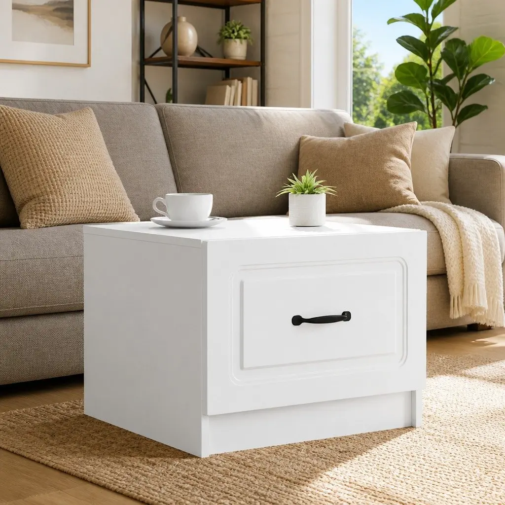 Coffee Table with Storage Drawer in White
