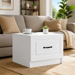 Modern Coffee Table with Storage Drawer in White