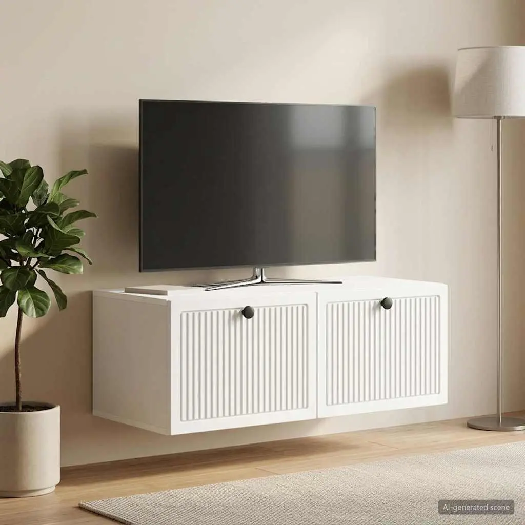 Wall-Mounted TV Cabinet White Modern Living Room Storage Engineered Wood 78.5cm