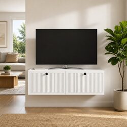 White Wall-Mounted TV Cabinet for Modern Living Rooms