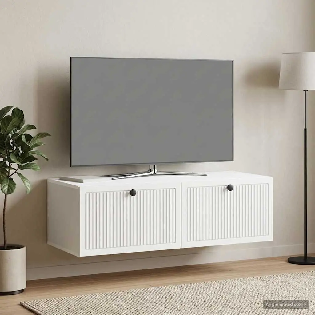 Wall-Mounted TV Cabinet White Modern 98cm Engineered Wood