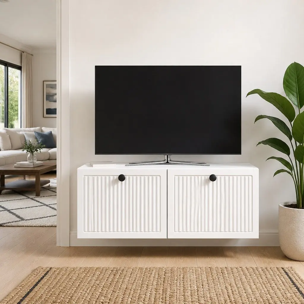White Wall-Mounted TV Cabinet for Living Spaces
