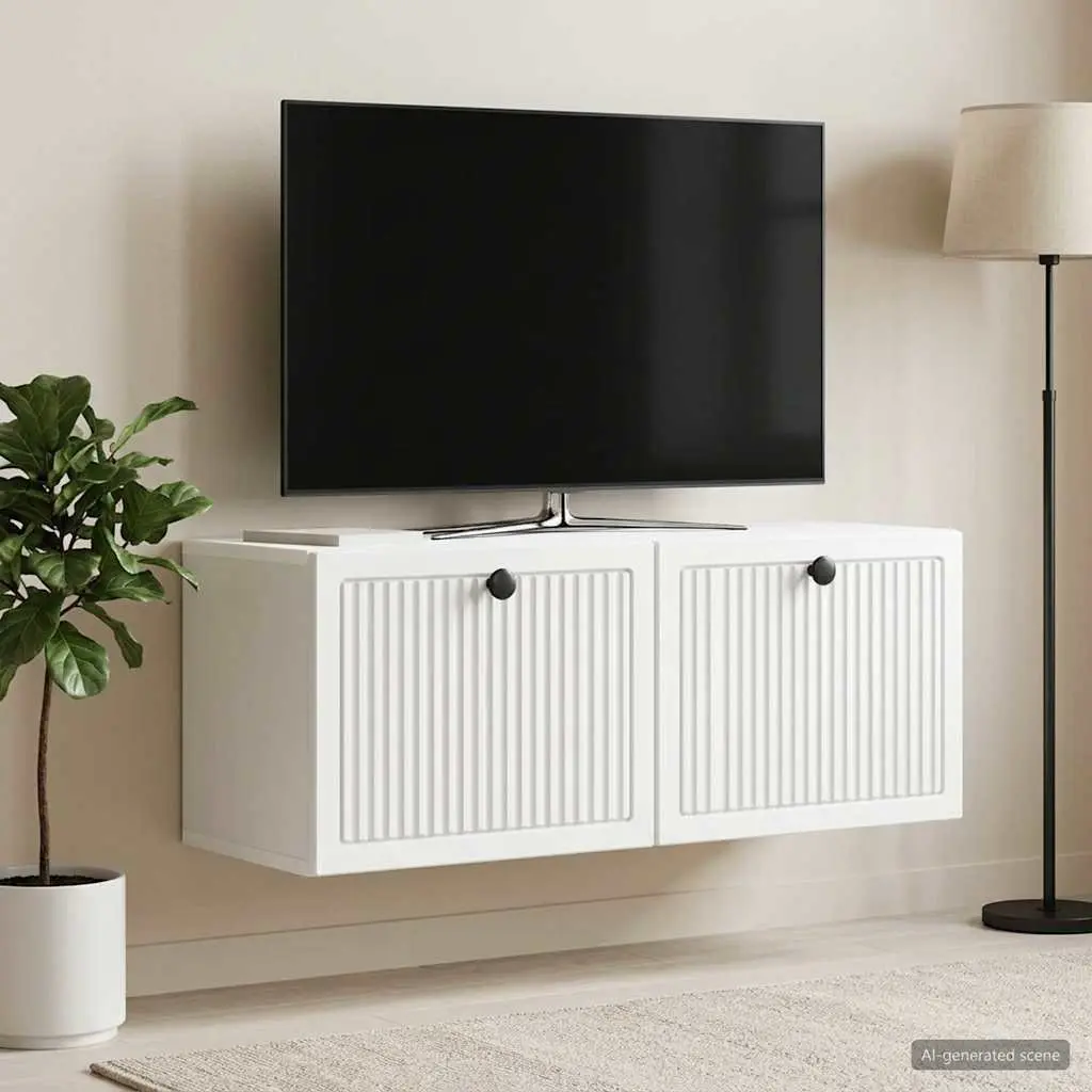 White Wall-Mounted TV Cabinet for Living Spaces