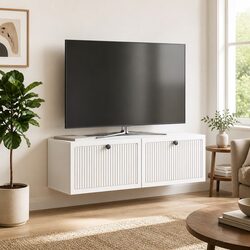 White Wall-Mounted TV Cabinet for Living Room Storage