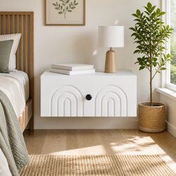 Elegant White Wall-Mounted Bedside Cabinet for Storage