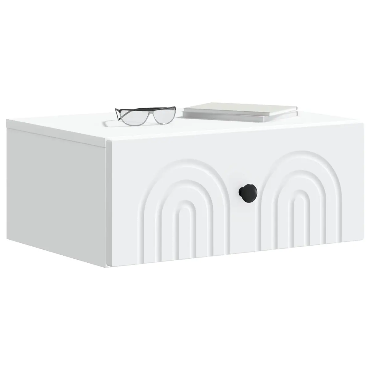 Wall-Mounted Bedside Cabinet White Engineered Wood Rectangular Storage Organizer
