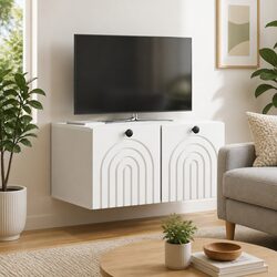 Wall-Mounted TV Cabinet in White for Modern Living Rooms