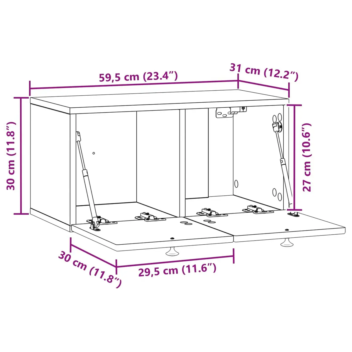 Wall-Mounted TV Cabinet in White 59.5 x 31 x 30 cm