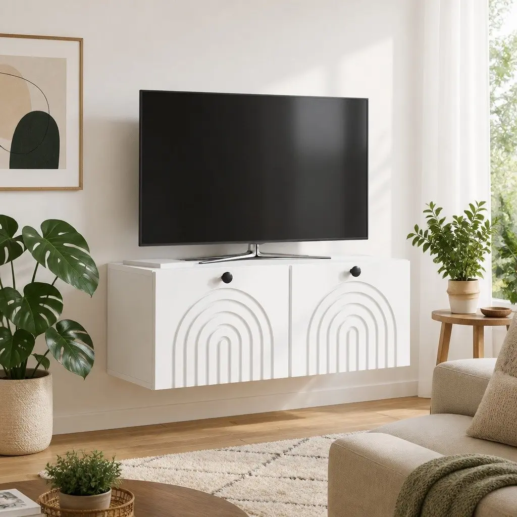 White Wall-Mounted TV Cabinet for Living Room
