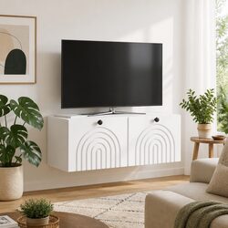 White Wall-Mounted TV Cabinet for Living Room