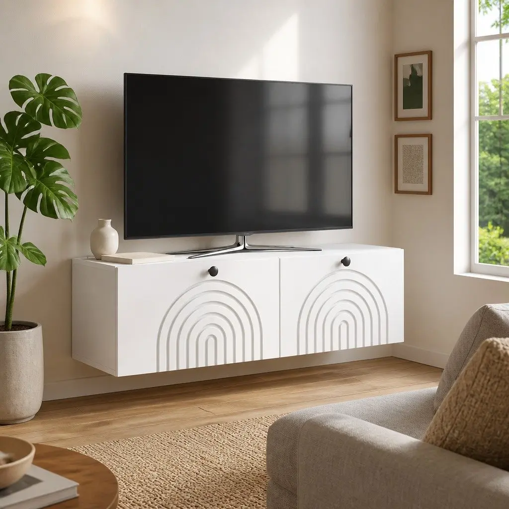 White Engineered Wood Wall-Mounted TV Cabinet