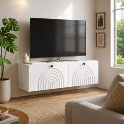 White Engineered Wood Wall-Mounted TV Cabinet
