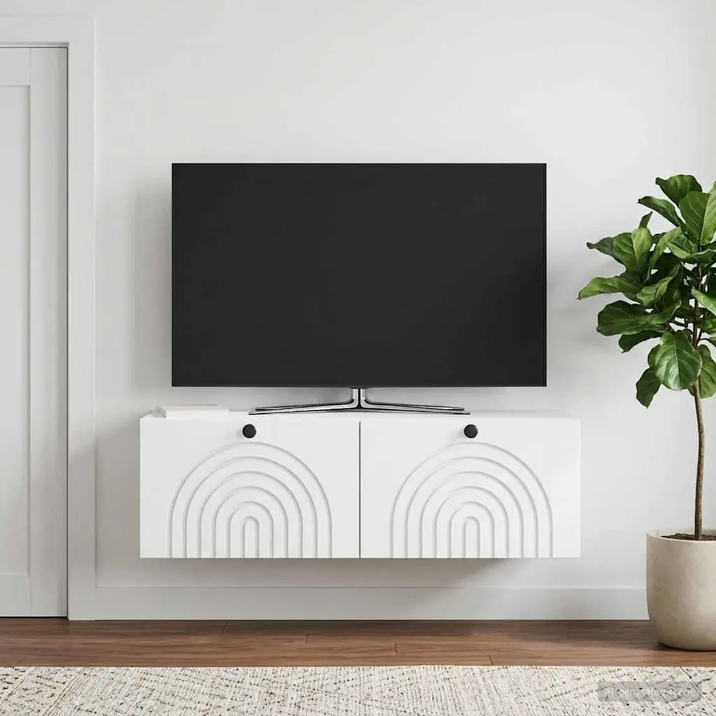 White Engineered Wood Wall-Mounted TV Cabinet