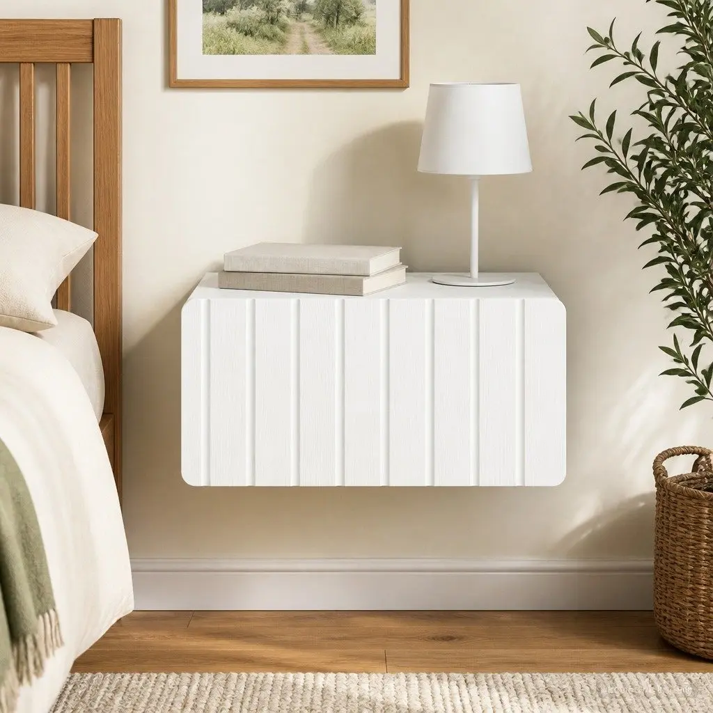 Wall-Mounted Bedside Cabinet White Engineered Wood Storage Unit 49 x 34.5 x 24 cm