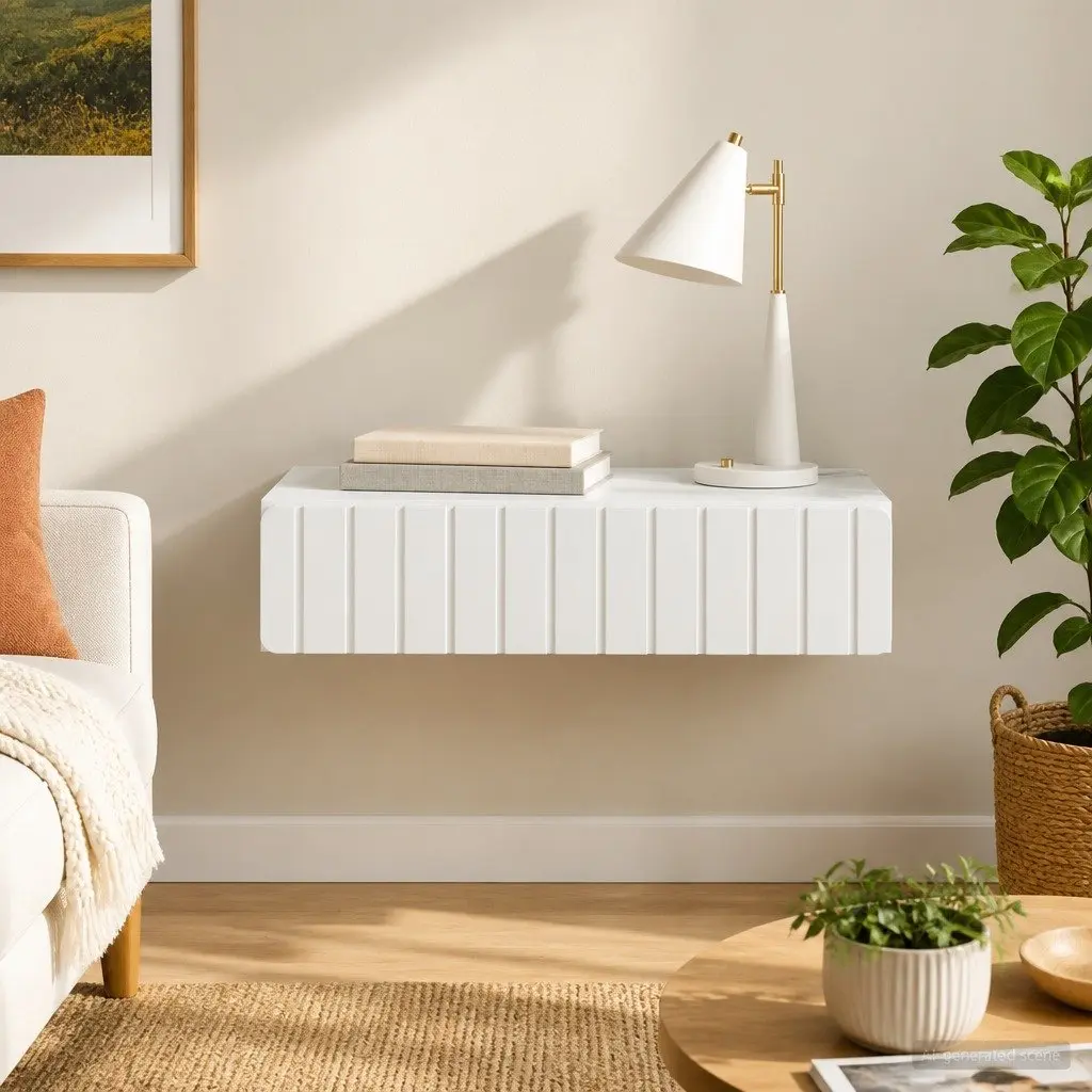 Wall-Mounted Side Table White Storage Cabinet Rectangular Engineered Wood