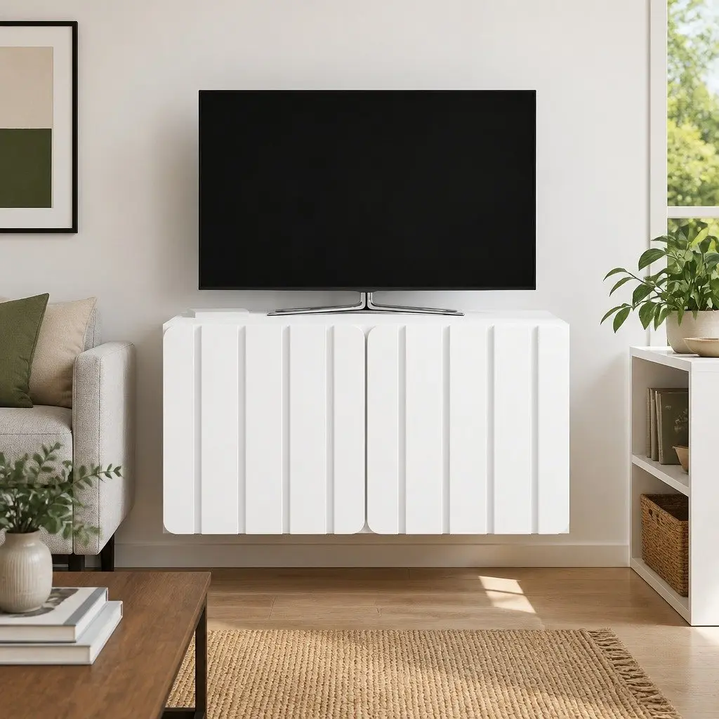 Wall-Mounted TV Cabinet Modern Minimalist 59.5 x 41 x 30 cm Engineered Wood White