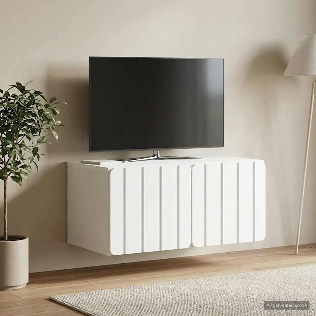 Wall-Mounted TV Cabinet Modern Minimalist 59.5 x 41 x 30 cm Engineered Wood White