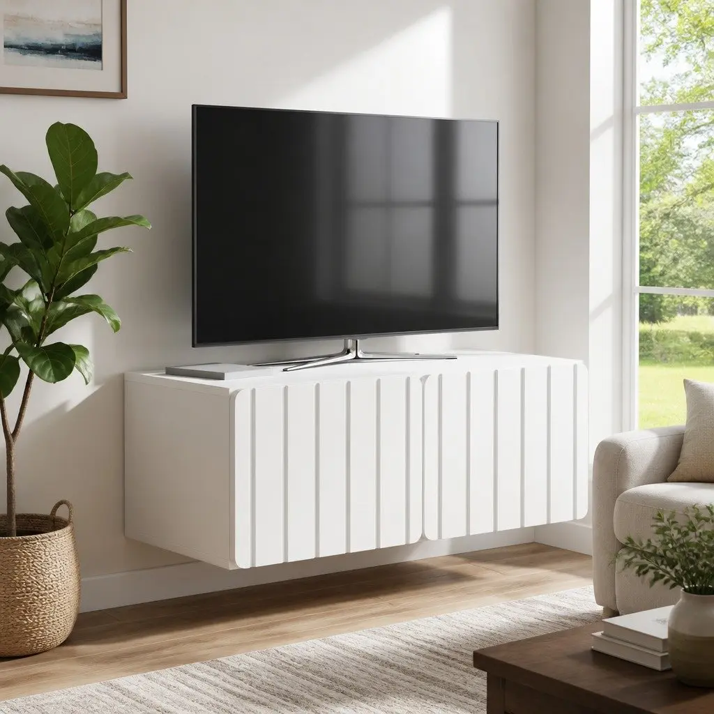 Wall-Mounted TV Cabinet 78.5 x 41 x 30 cm White Storage Unit Modern Design
