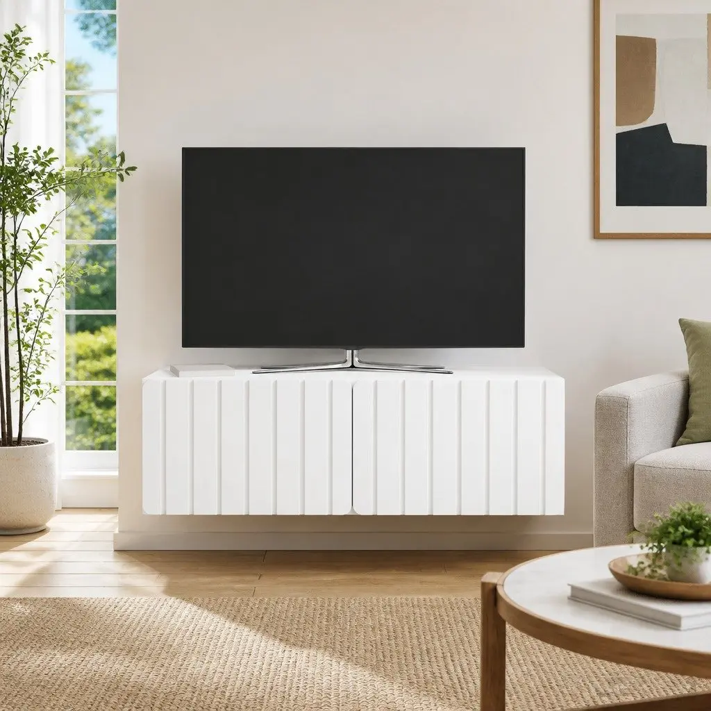 White Wall-Mounted TV Cabinet for Living Rooms