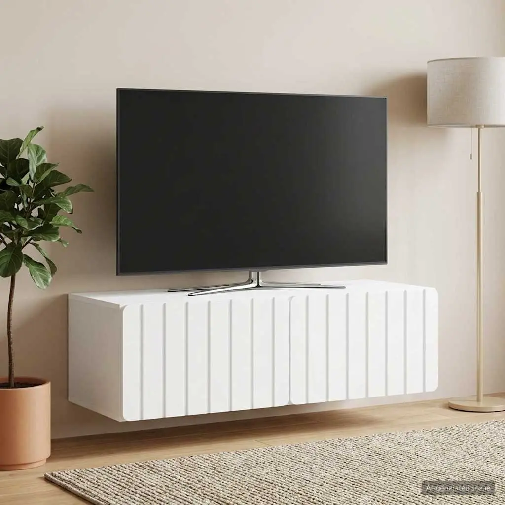 White Wall-Mounted TV Cabinet for Living Rooms
