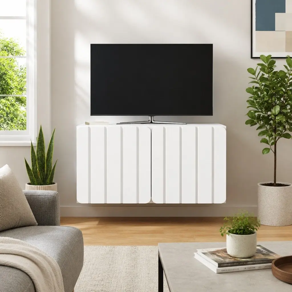 Wall-Mounted TV Cabinet 59.5 x 31 x 30 cm White Storage Unit Living Room