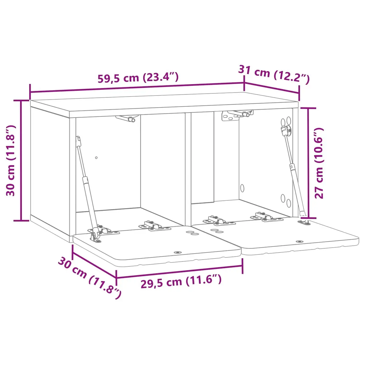 Wall-Mounted TV Cabinet 59.5 x 31 x 30 cm White Storage Unit Living Room