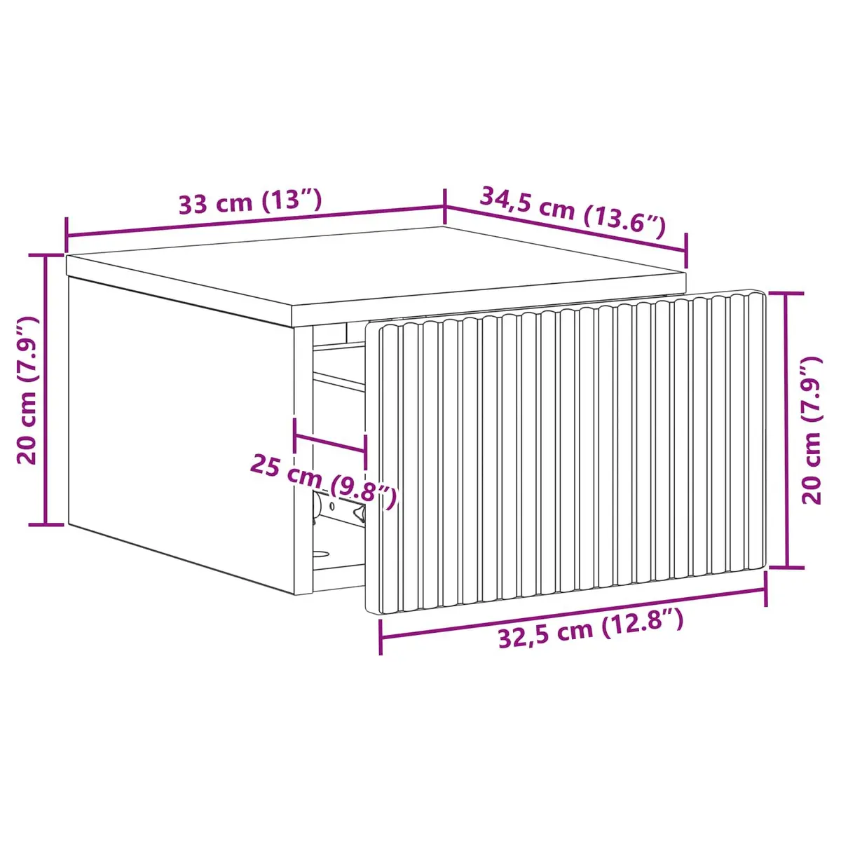Wall-Mounted Bedside Cabinet Storage Drawer White 33x34.5x20cm Engineered Wood