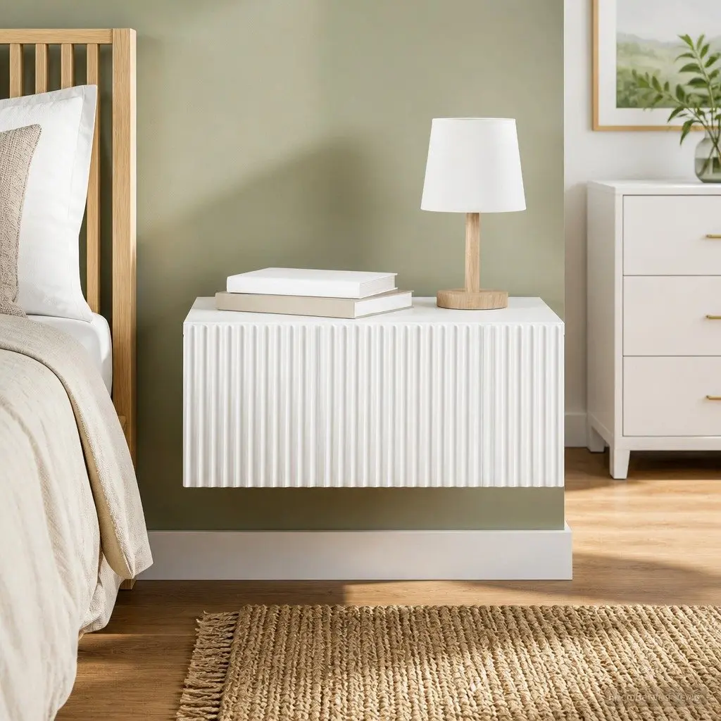Wall-Mounted Bedside Cabinet White Compact Bedroom Nightstand Storage Organizer
