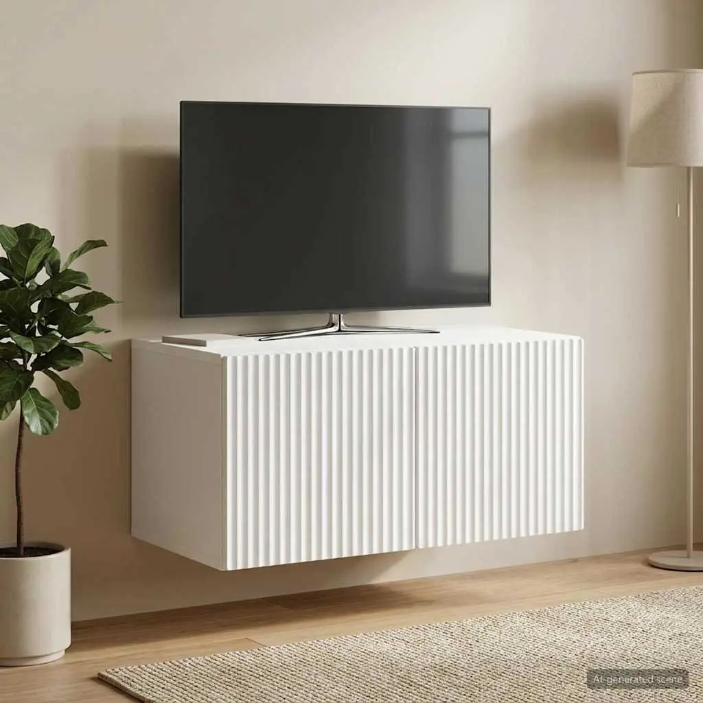 Wall-Mounted TV Cabinet Modern White 59.5 x 41 Engineered Wood