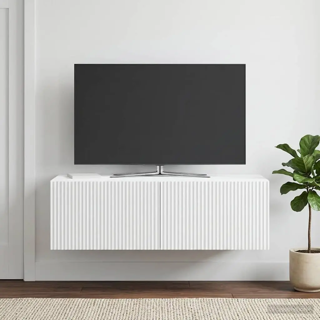 White Wall-Mounted TV Cabinet Modern Design Storage Unit 98x41x30cm Living Room