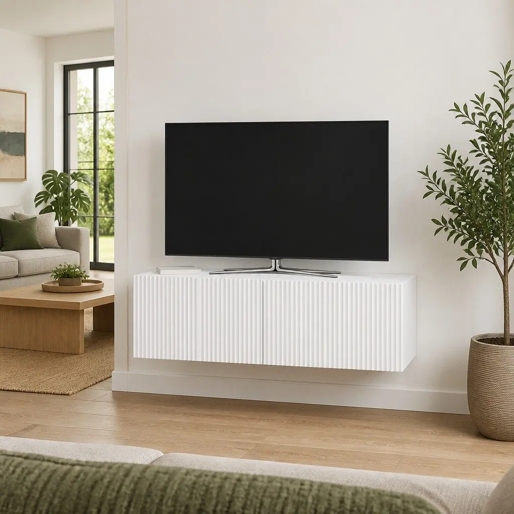 White Wall-Mounted TV Cabinet Modern Living Room Storage Unit 98x31x30cm
