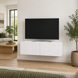 Wall-Mounted White TV Cabinet for Modern Living Rooms