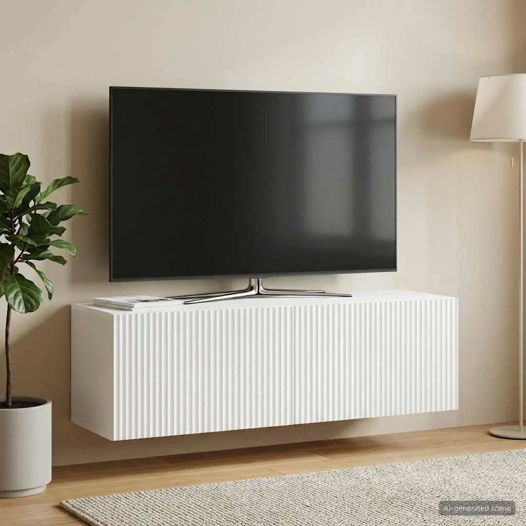 White Wall-Mounted TV Cabinet Modern Living Room Storage Unit 98x31x30cm