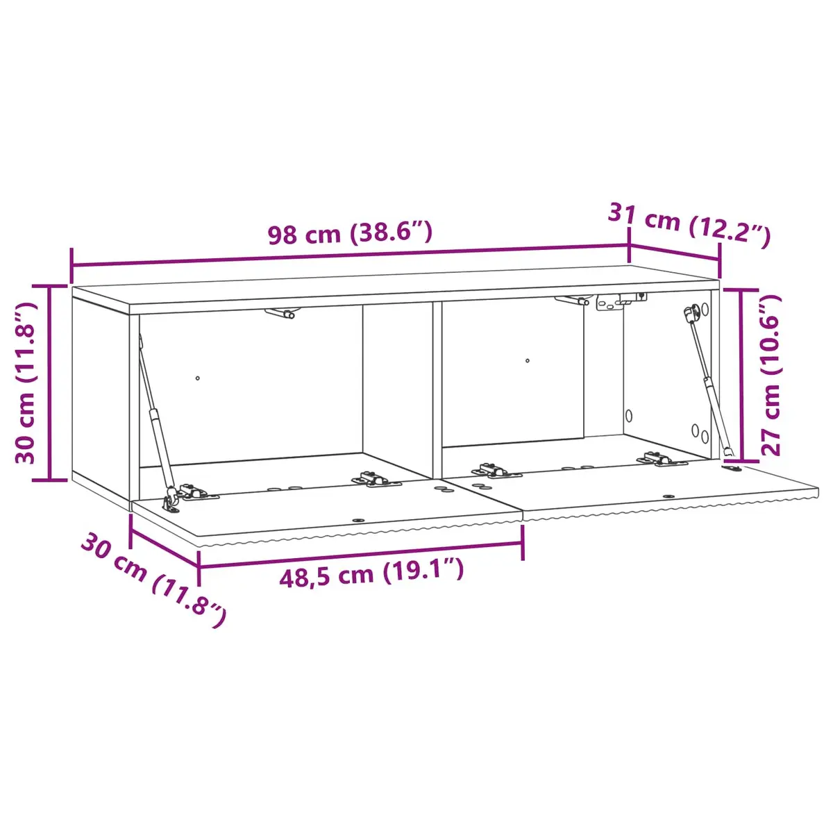 White Wall-Mounted TV Cabinet Modern Living Room Storage Unit 98x31x30cm